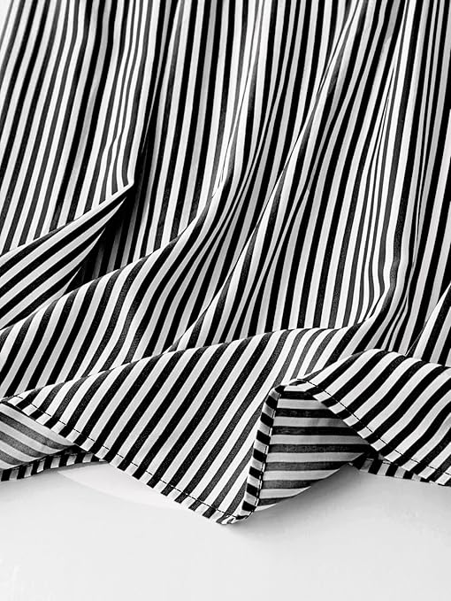 Lunaria Fashion Striped Shirt-Style Mini Dress for Women | Collared A-Line Tunic with Tie Sleeves & Button