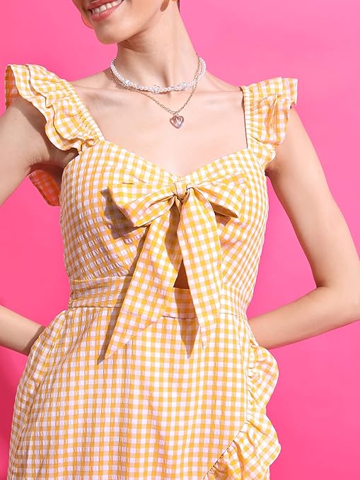 Tivoli Trends Women's Sleeveless V-Neck Checked Dress | Stylish & Casual Summer Outfit for Women