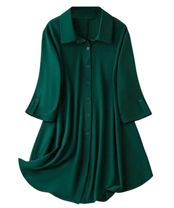 Lunaria Fashion Women's Shirt Dress | Knee-Length, Loose Fit, Button-Down 3/4 Sleeve | Vacation Outfit Pack of 2