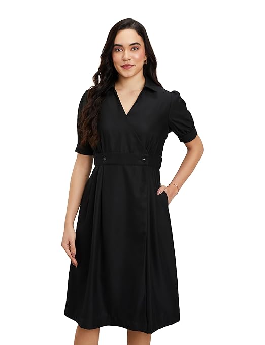 StyleMuse Women's Rayon Fit & Flare One-Piece Knee-Length Tiered Dress | Plus Size & Midi Wrap Dress
