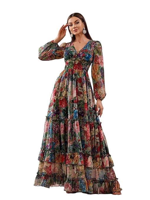 Lunara Women’s Georgette A-Line Maxi Dress – Elegant Flowy Fit for Casual & Party Wear