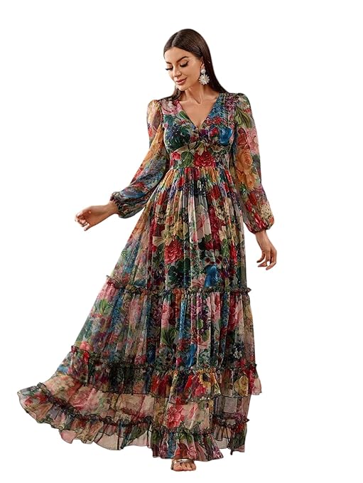 Lunara Women’s Georgette A-Line Maxi Dress – Elegant Flowy Fit for Casual & Party Wear