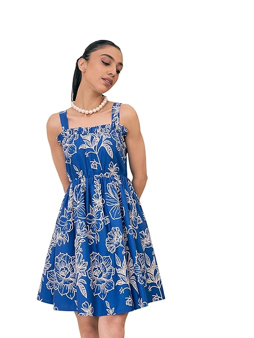 Pink Paprika by STERLINA Women’s Poplin Floral Ruffle Neck Smocked Skater Dress – Trendy & Stylish