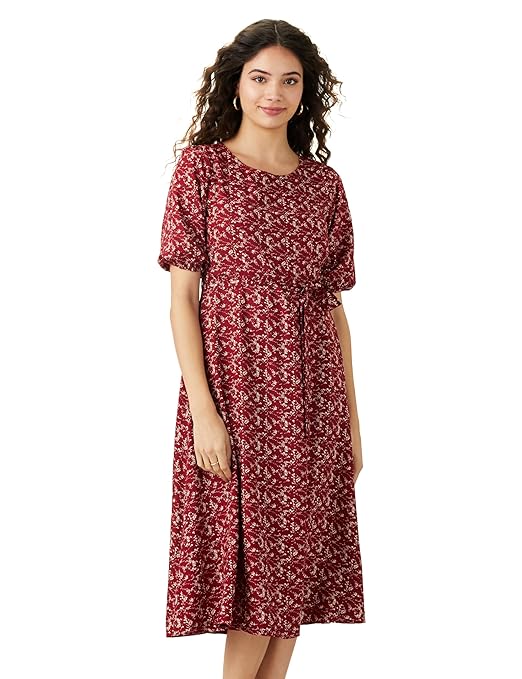 Aurelia Vogue Women's Rayon Fit & Flare Midi Dress with Self-Fabric Belt | Stylish One Piece Plus Size