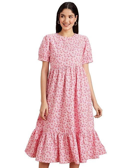 StyleMuse Women's Rayon Fit & Flare One Piece Midi Dress