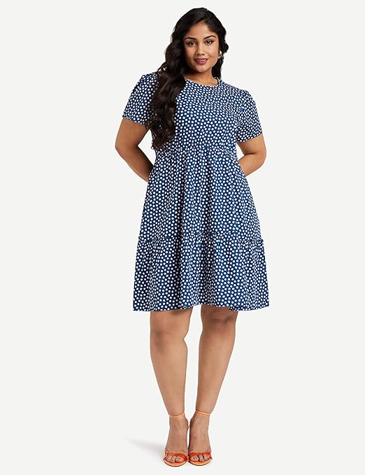 Stylicon Women's Rayon Fit & Flare One-Piece Knee-Length Tiered Dress | Elegant Plus Size Outfit