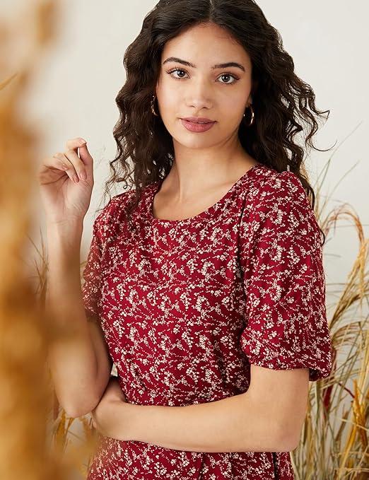 Aurelia Vogue Women's Rayon Fit & Flare Midi Dress with Self-Fabric Belt | Stylish One Piece Plus Size