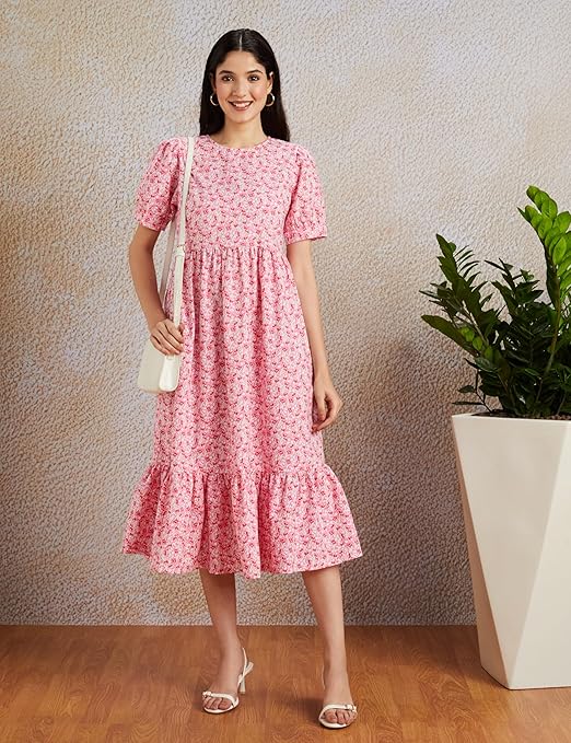 StyleMuse Women's Rayon Fit & Flare One Piece Midi Dress